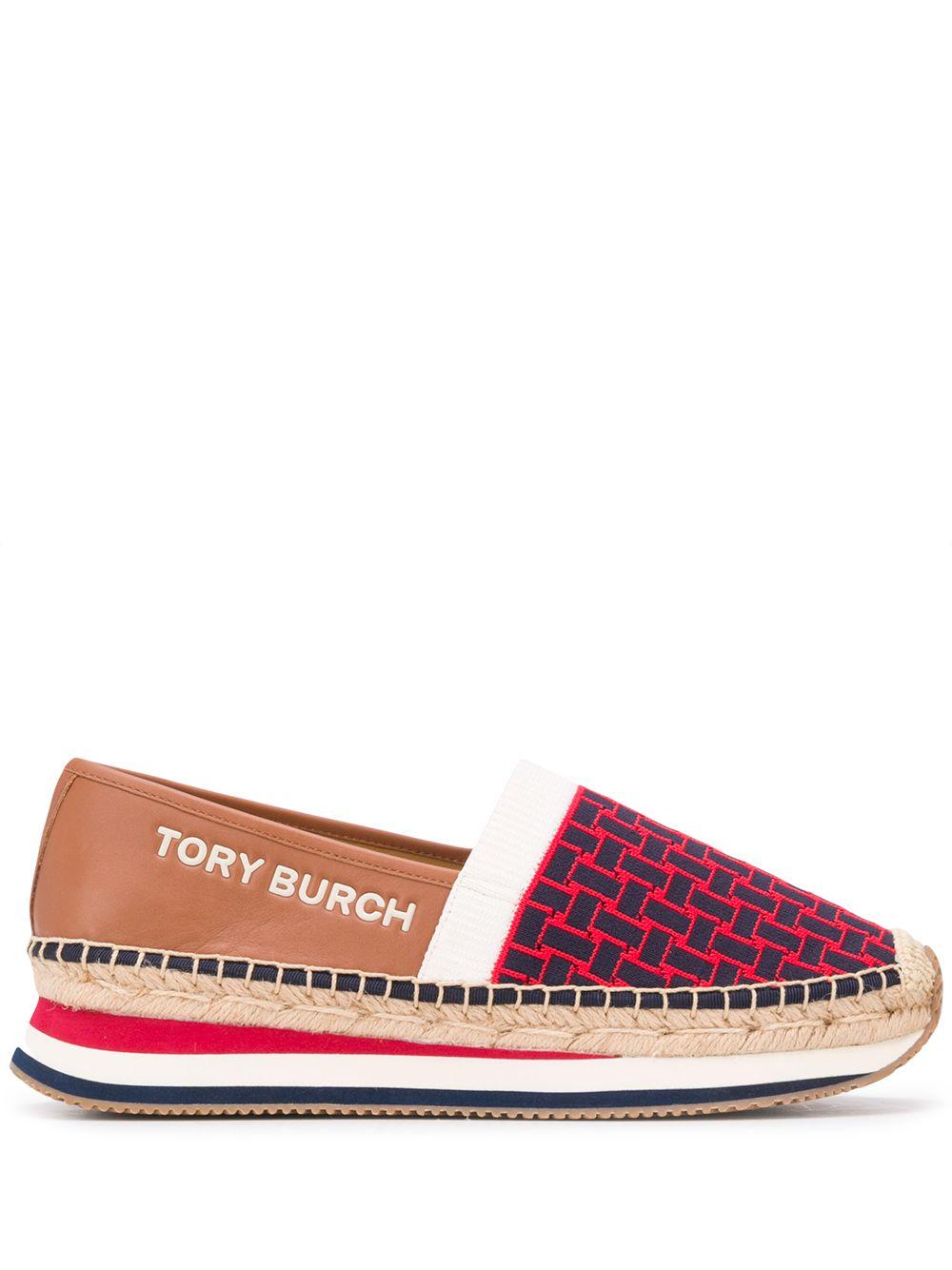 Tory Burch Embossed Logo Platform Espadrilles in Brown | Lyst