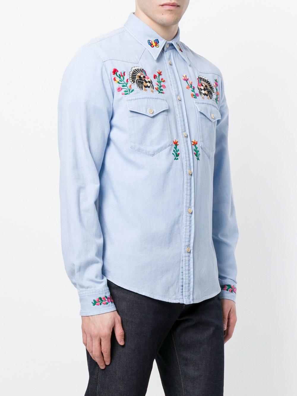 Gucci Embroidered Denim Shirt in Blue for Men Lyst