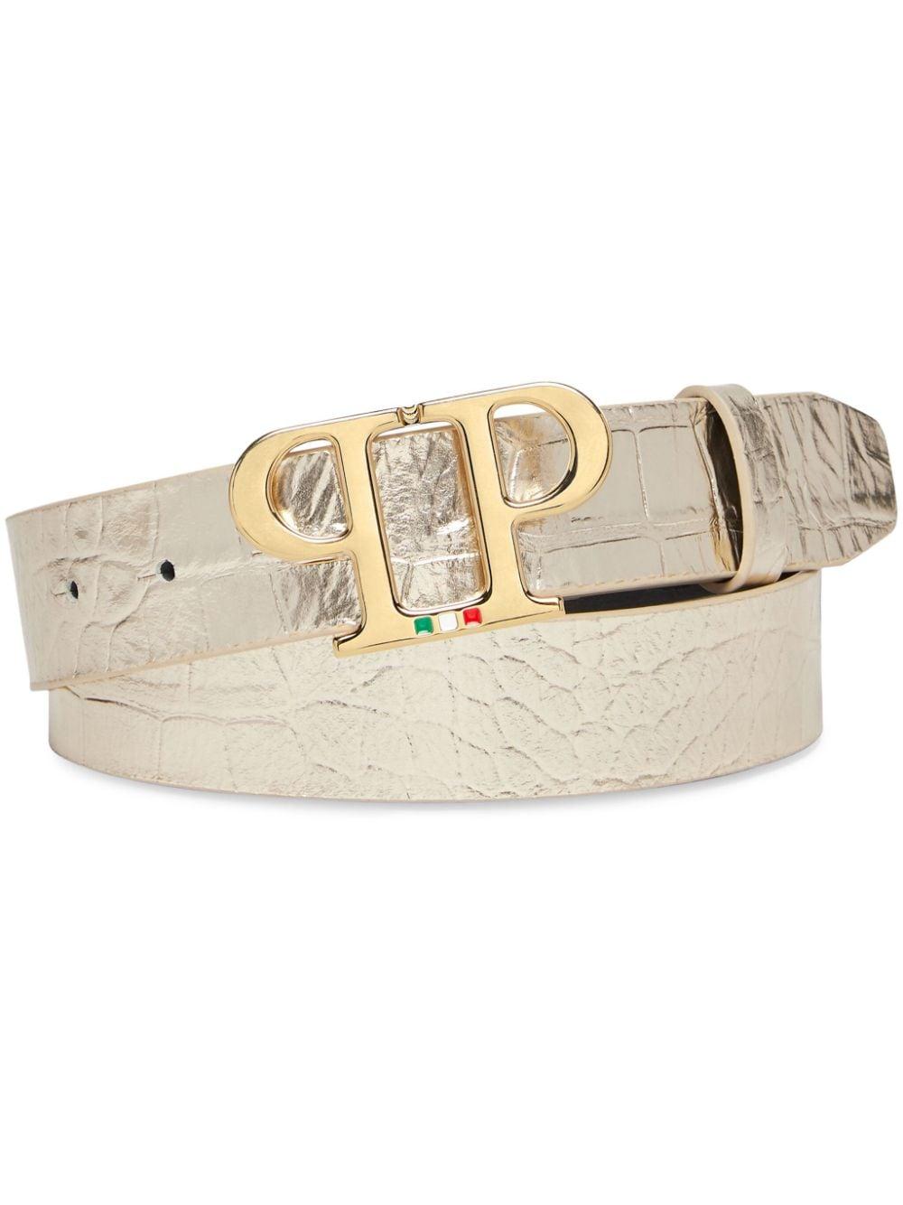 Philipp Plein logo-plaque leather belt - Black