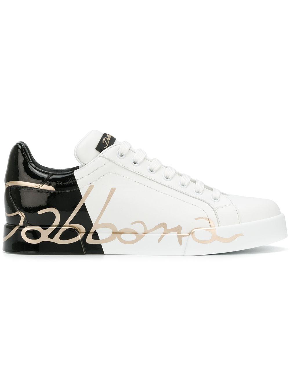 Dolce & Gabbana Portofino Sneakers With Patent Leather Heel in White | Lyst