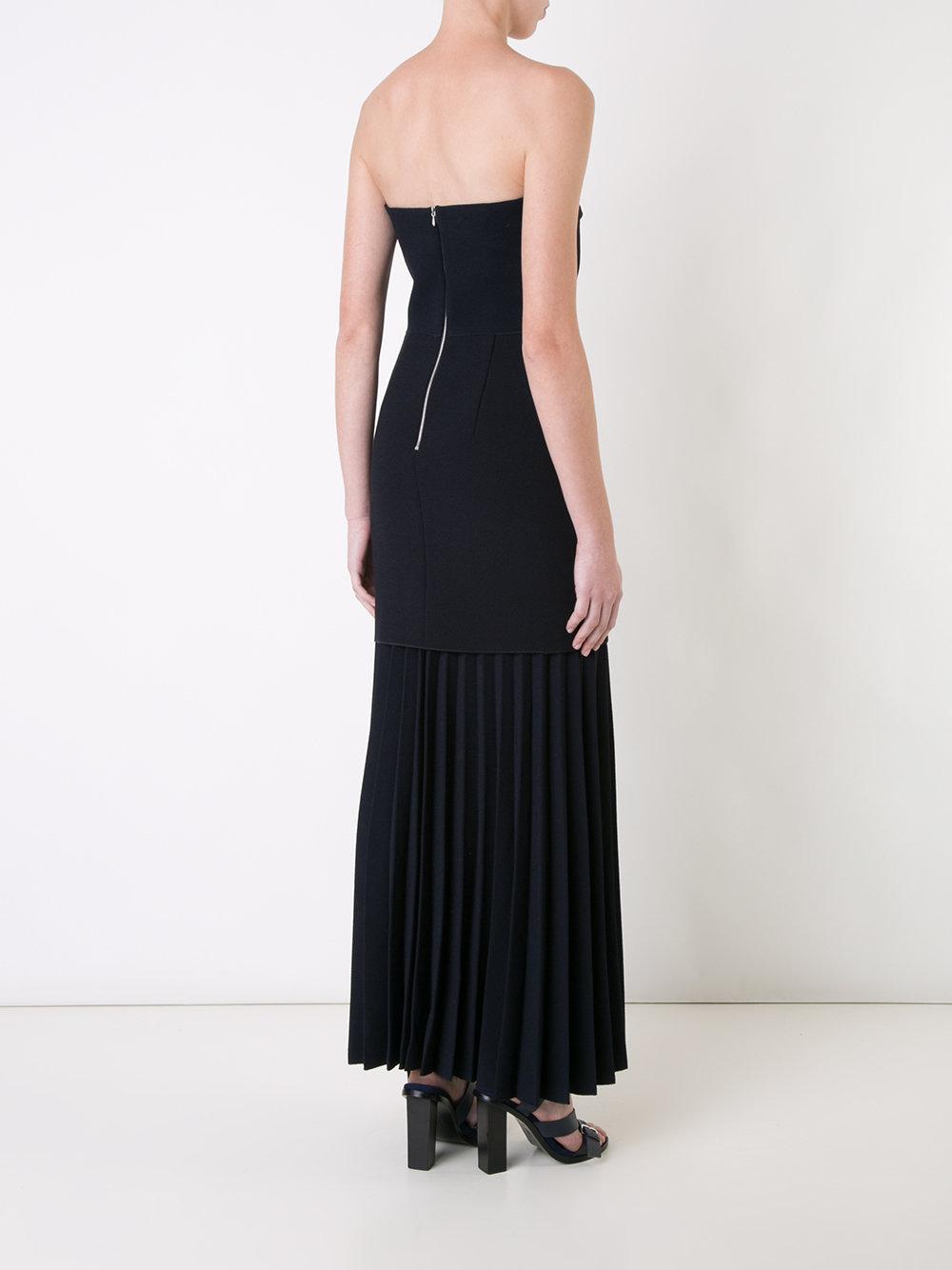 linear crepe pleat strapless dress
