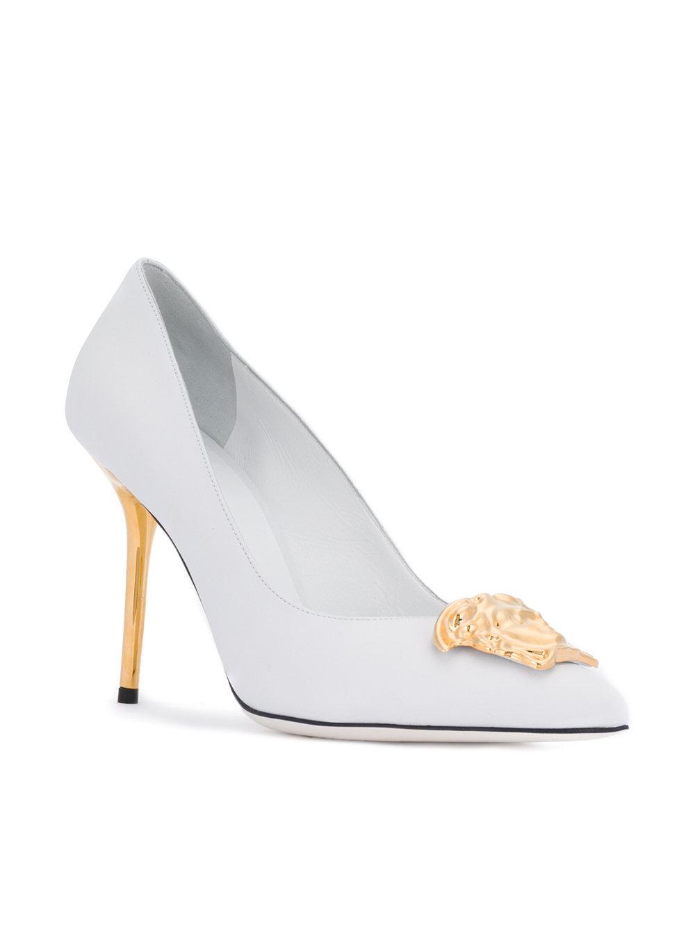 Versace Medusa Palazzo Pumps in White | Lyst