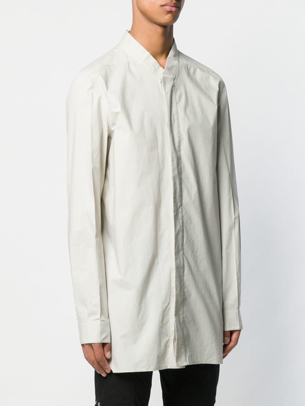 Rick Owens Leather Collarless Button-up Shirt in Grey (Gray) for Men - Lyst