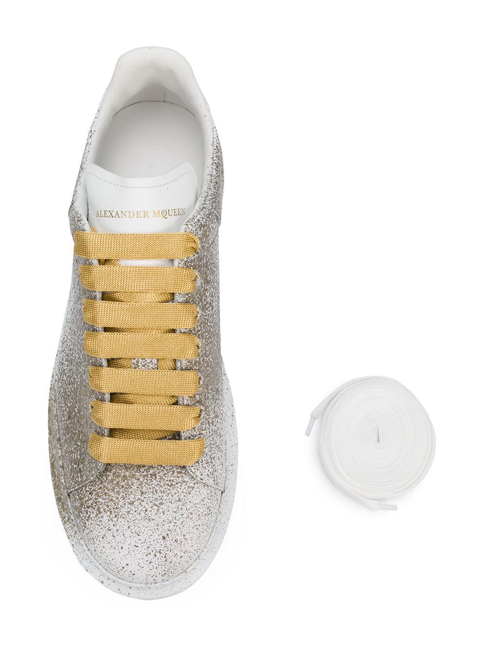Alexander McQueen Leather Paint Splattered Sneakers in White for Men Lyst