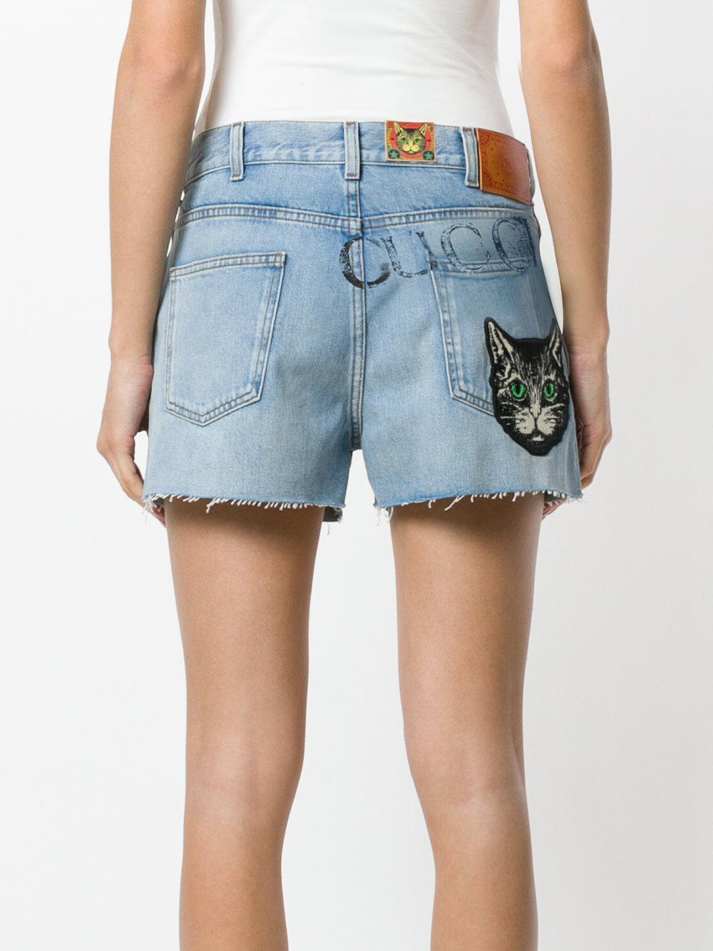 Gucci Denim Cat Print Shorts in Blue - Lyst