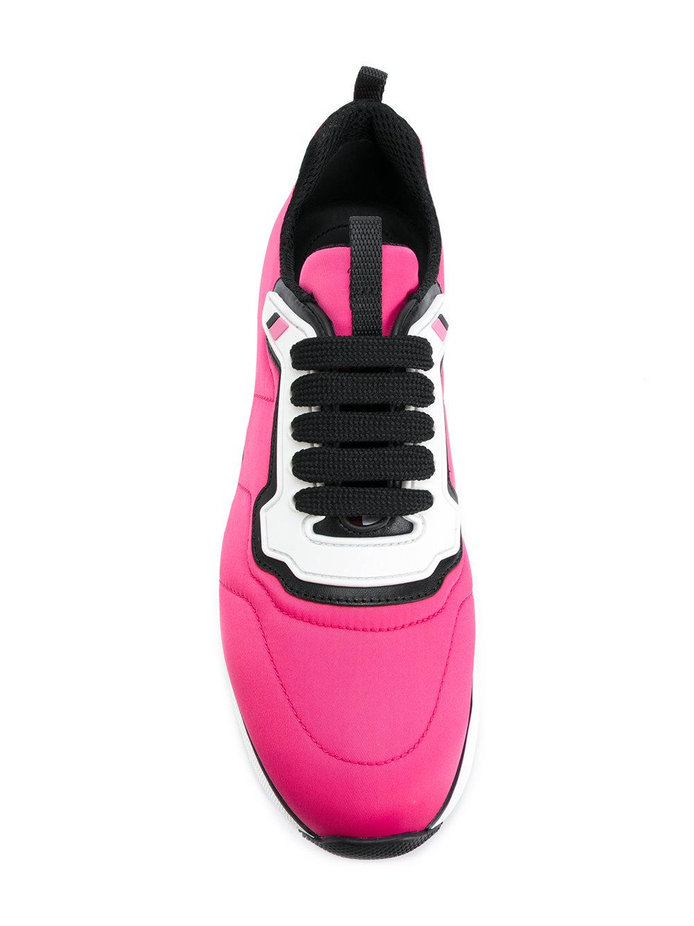 Prada Leather High Sole Sneakers in Pink & Purple (Pink) - Lyst