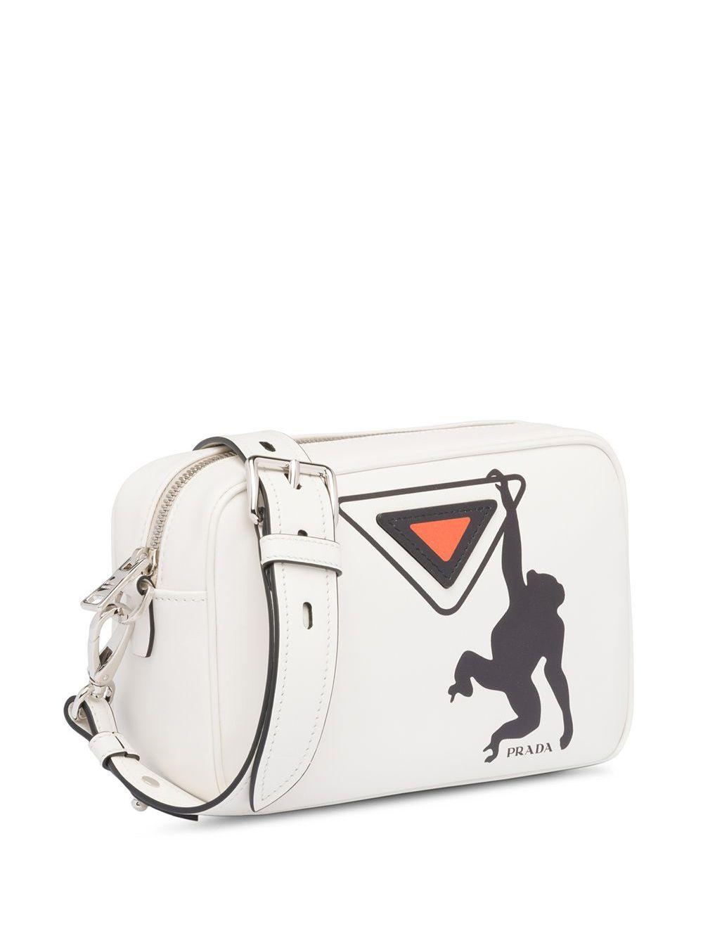 Prada White Monkey Logo Print Leather Shoulder Bag - Lyst