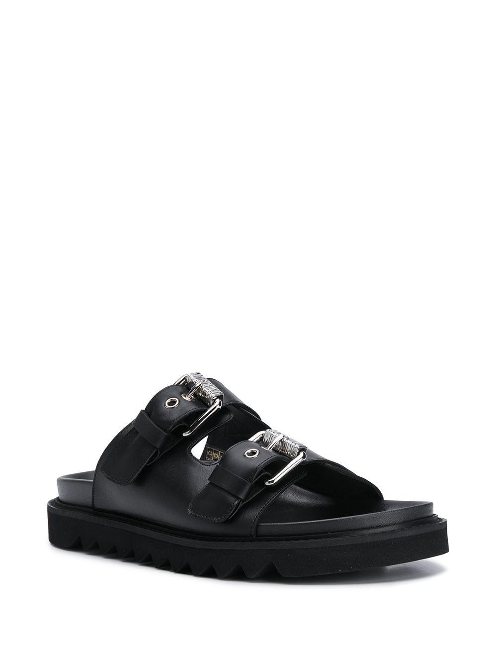 Moschino Leather Double-buckle Slides in Black for Men - Lyst