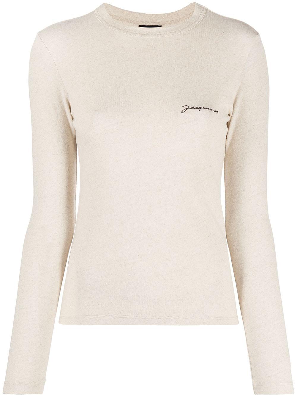 Jacquemus Cotton Embroidered Logo Long Sleeve T-shirt in Natural 