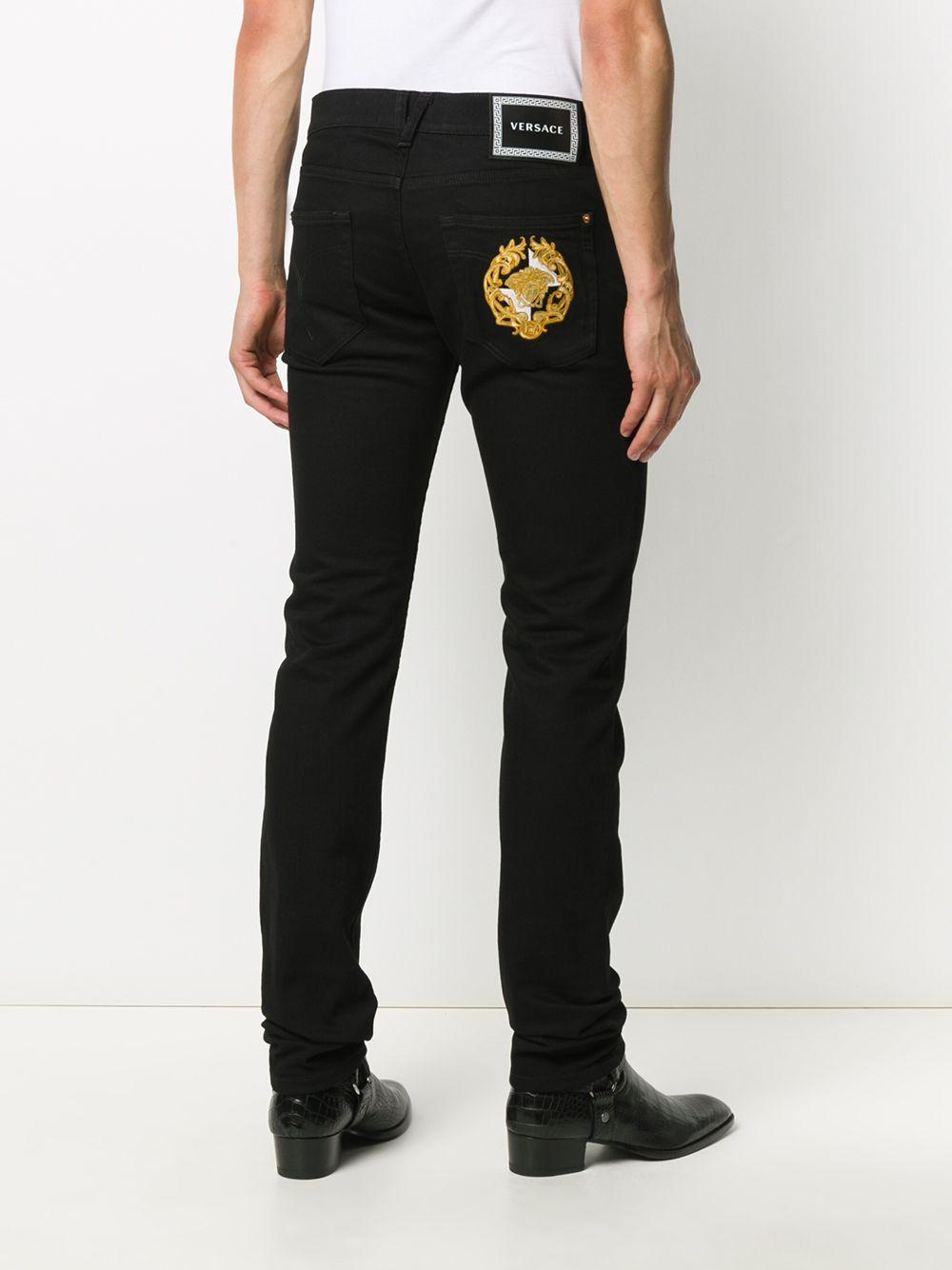 Versace Medusa Embroidered Slim-fit Jeans in Black for Men Lyst