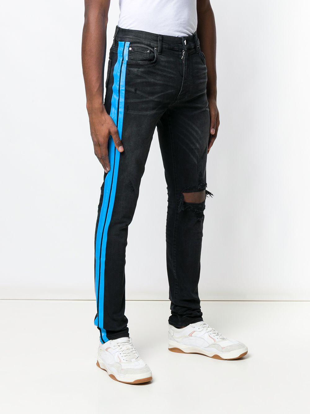 Blue Stripe Skinny Jeans in Black Men
