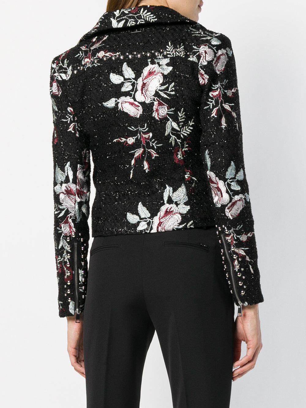 Liu Jo Floral Tweed Biker Jacket in Black - Lyst