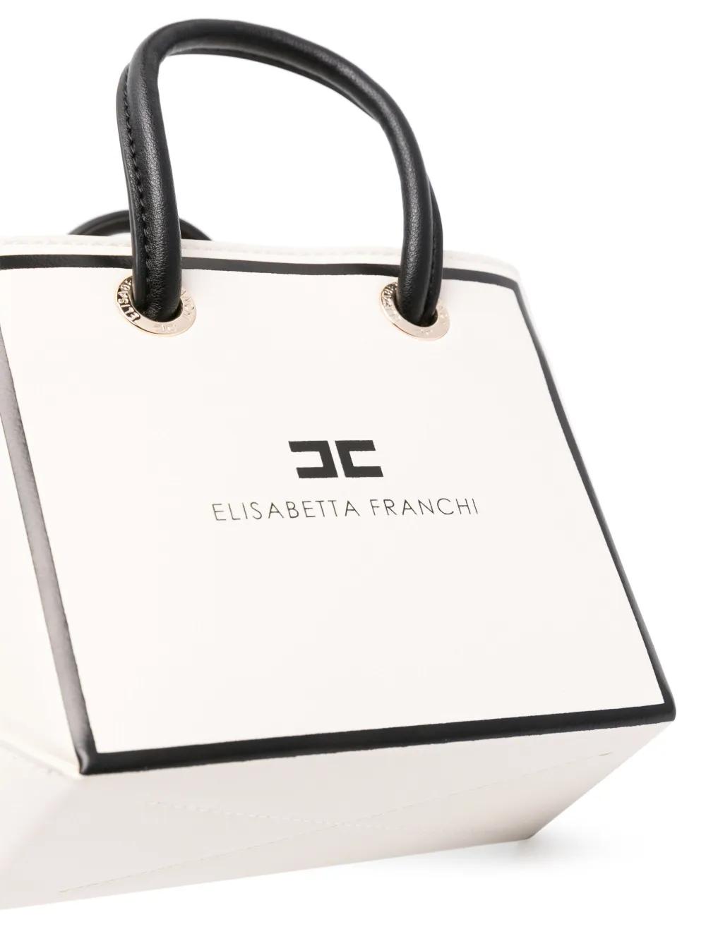 Elisabetta Franchi Mini 24/7 Logo-Print Tote Bag in White