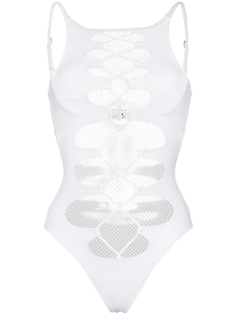 Agent Provocateur Synthetic Hatty Mesh Lace-up Swimsuit in White - Lyst