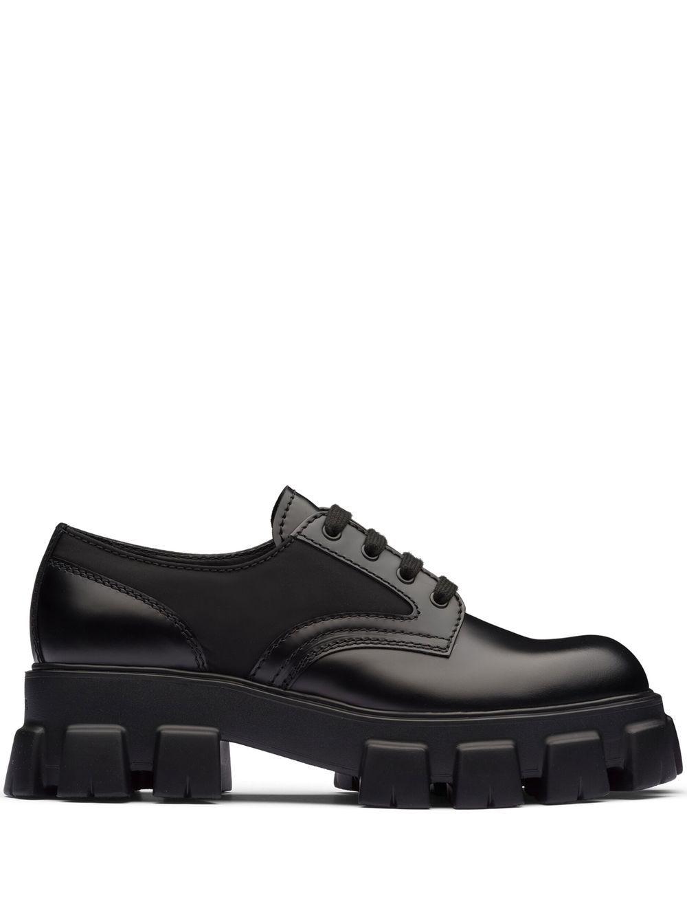Prada Monolith Leather Lace-Up Shoes in Black for Men | Lyst display picture 1