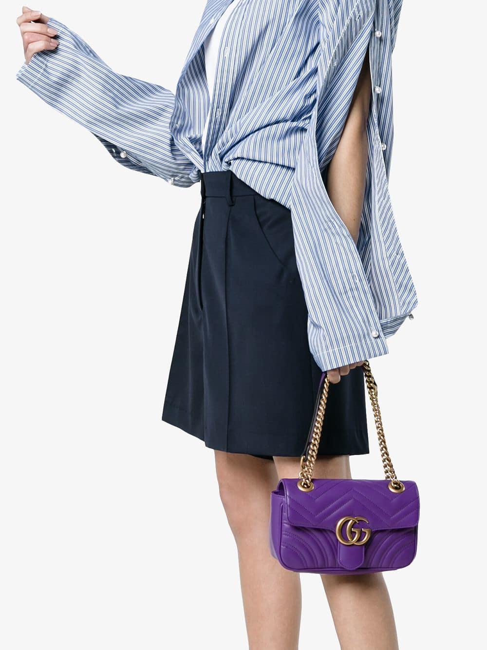 Gucci Purple Quilted Leather Marmont Mini Camera Bag - Yoogi's Closet