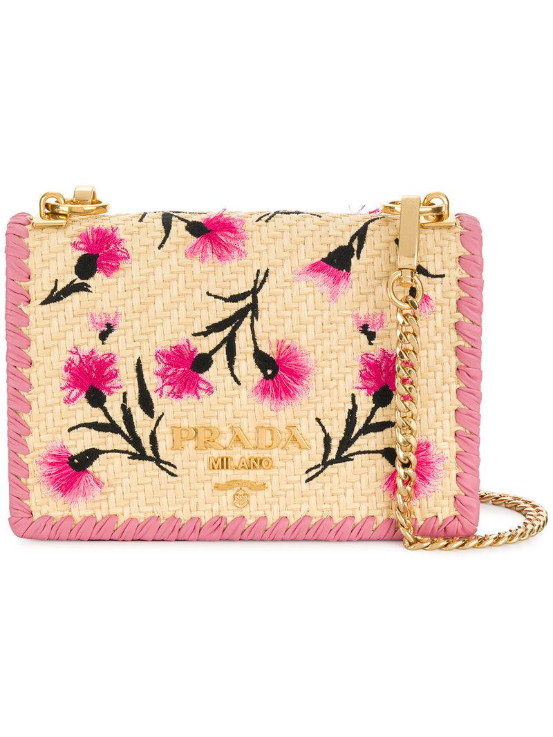 Borsa a tracolla 'Paglia Ricamo'Prada in Pelle di colore Rosa | Lyst