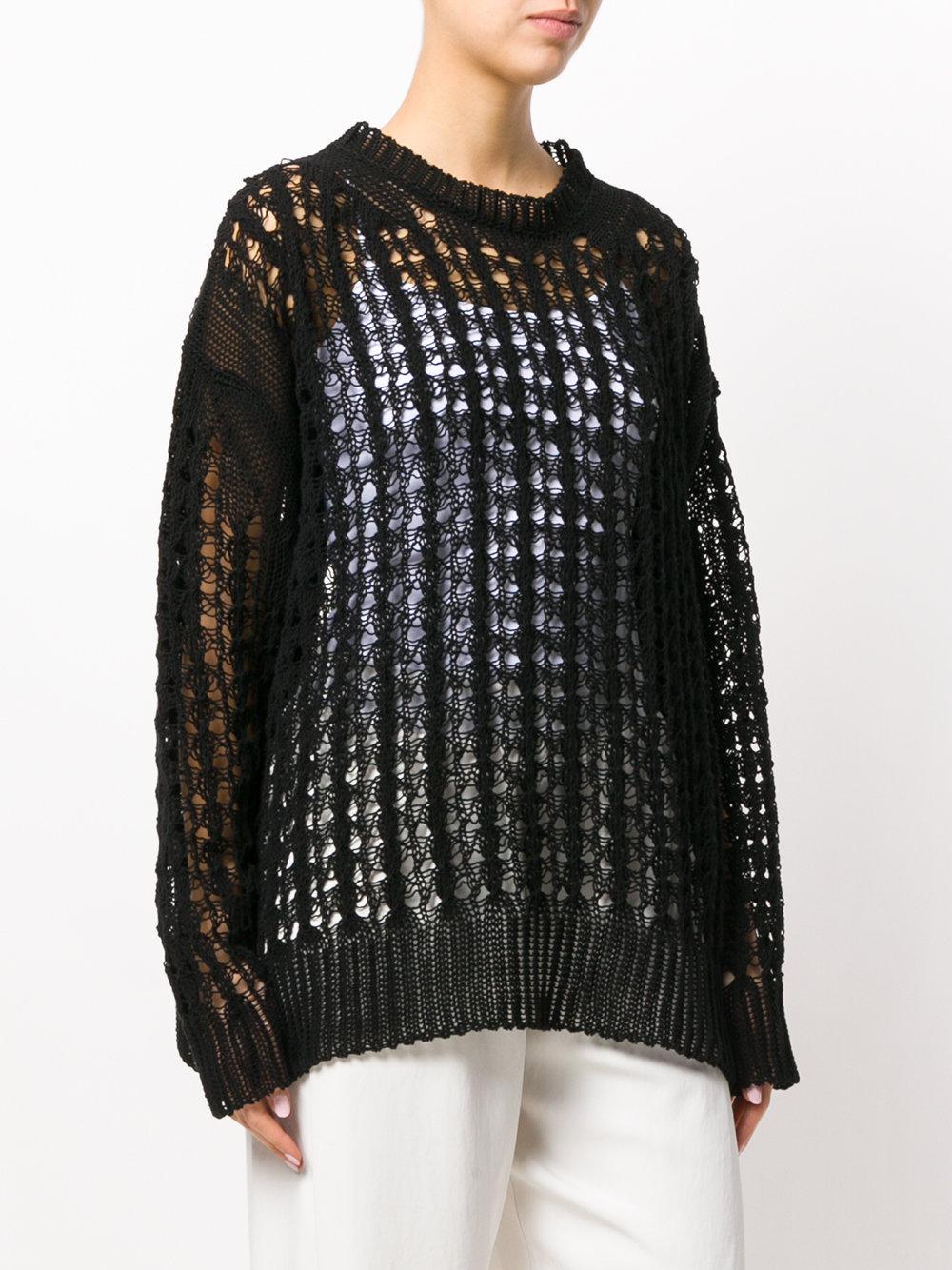 Jil Sander Cotton Loose Holey Knit Jumper in Black Lyst