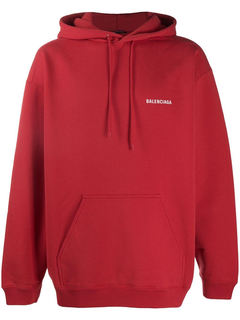 Balenciaga Cotton Logo-print Hoodie in Red for Men - Lyst
