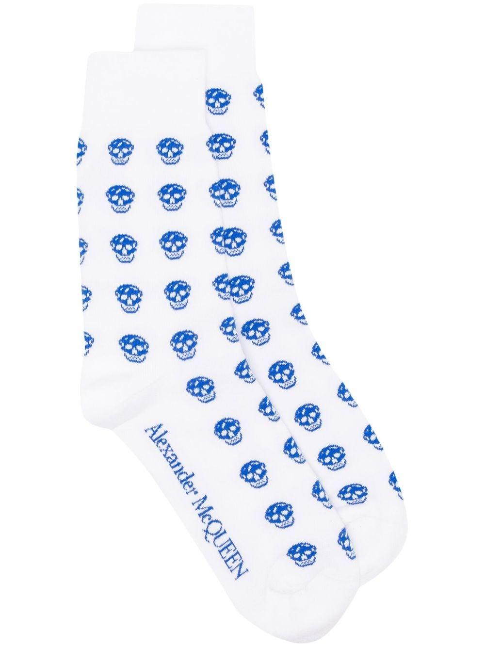 Alexander McQueen White Socks With Royal Blue All-over Skull for Men | Lyst