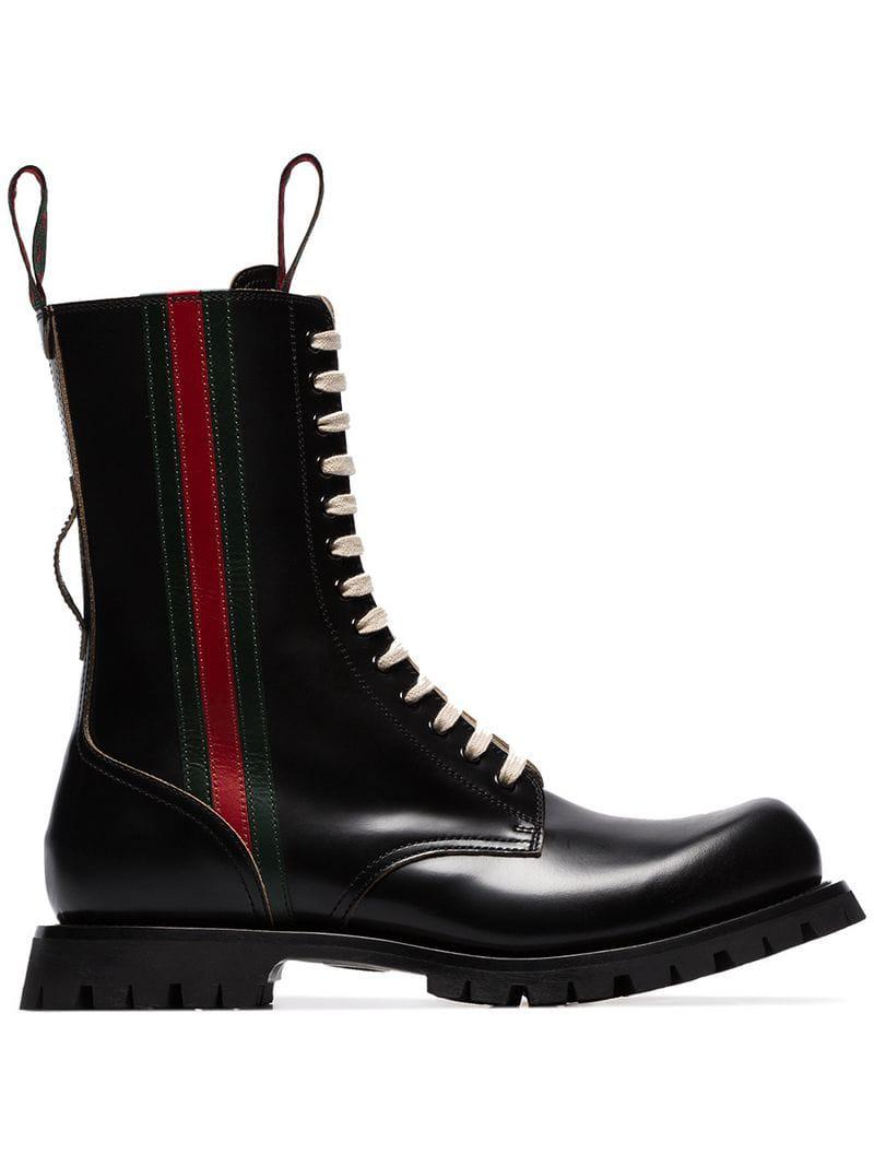 Gucci Black Web Stripe Leather Boots 