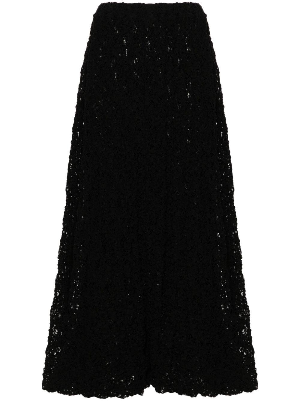 Black lace embroidered maxi skirt hotsell