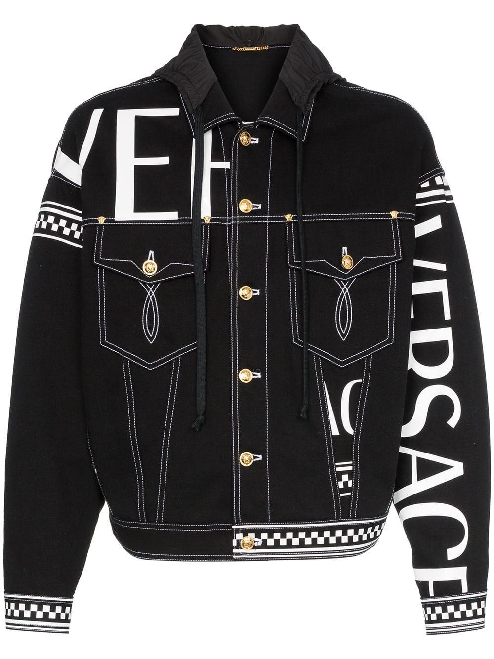 Versace Logo Check Print Denim Jacket in Black for Men - Save 57% - Lyst