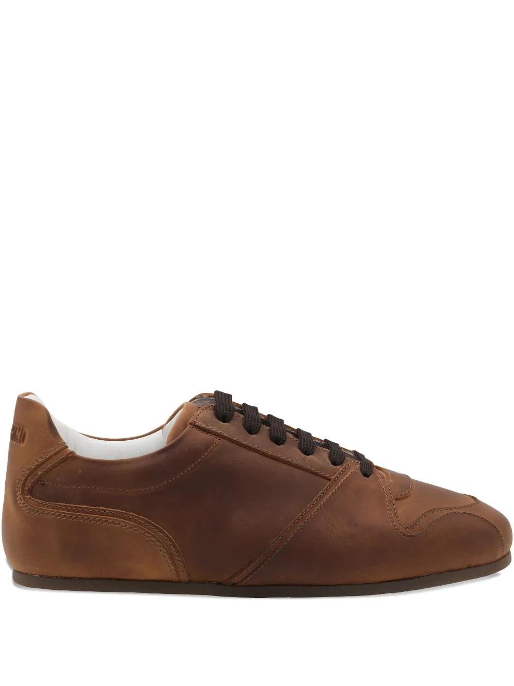 【関税＆送料込み】Moschino Brown Leather Sneakers Moschino Lace-Up Sneakers In Brown - 15% Off | Editorialist