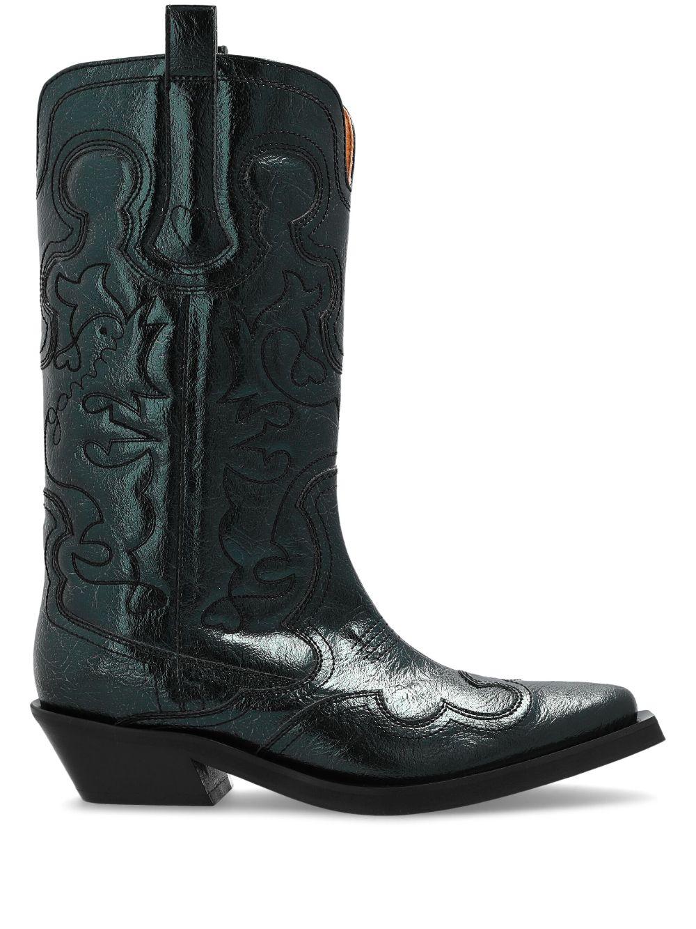 Ganni Topstitch Detail Cowboy Boots in Black Lyst Canada