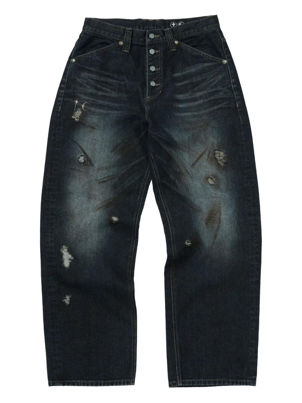 THUG CLUB ブルー レーザーカット ジーンズ 1 THUG CLUB - Warrior Denim Laser Pants | HBX - Globally