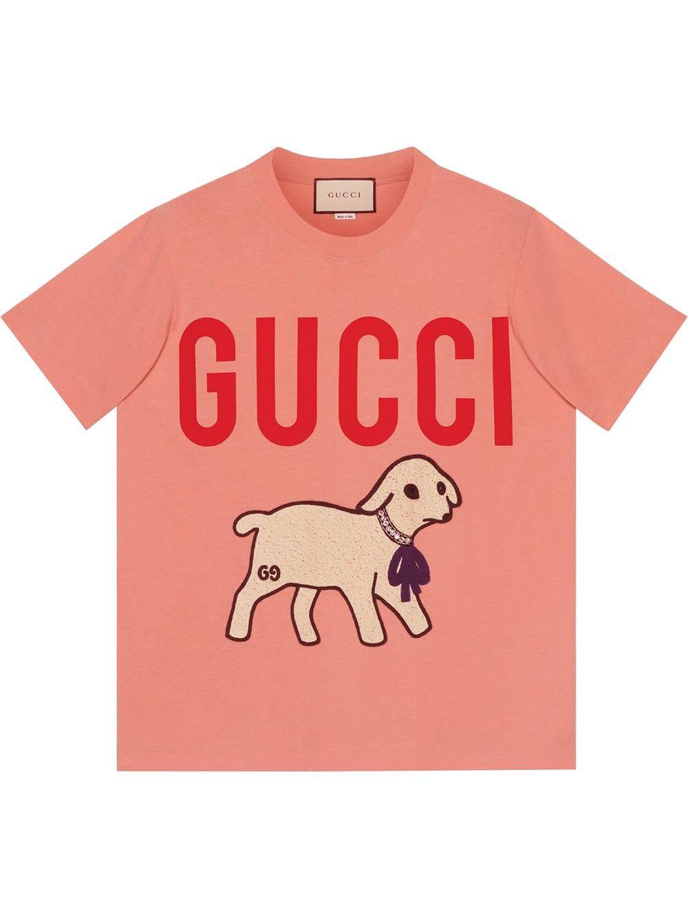 Gucci T-shirt With Lamb in Pink | Lyst