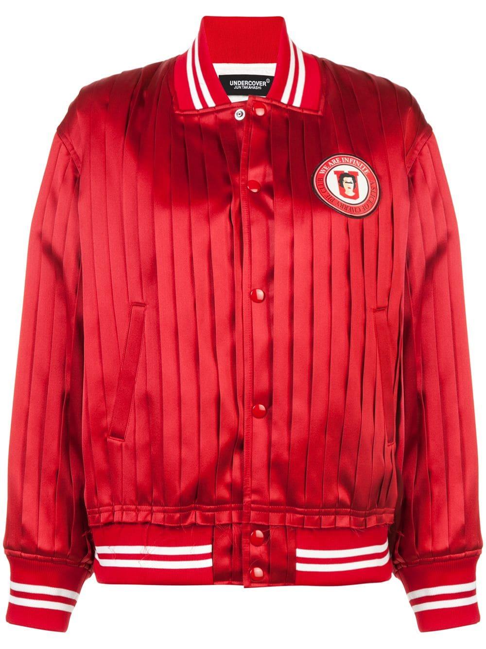 Undercover Silk Pleated Bomber Jacket in Red - Lyst