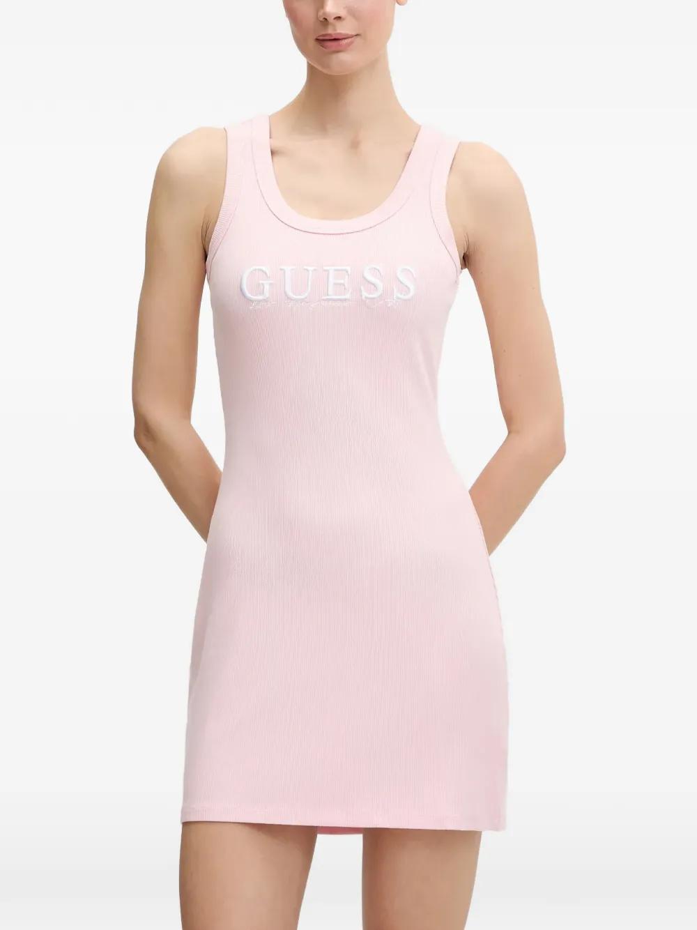 guess pink dress Guess Women's Dress Pink Size L Aida Smocked Gingham Sheath Metal Logo Tag