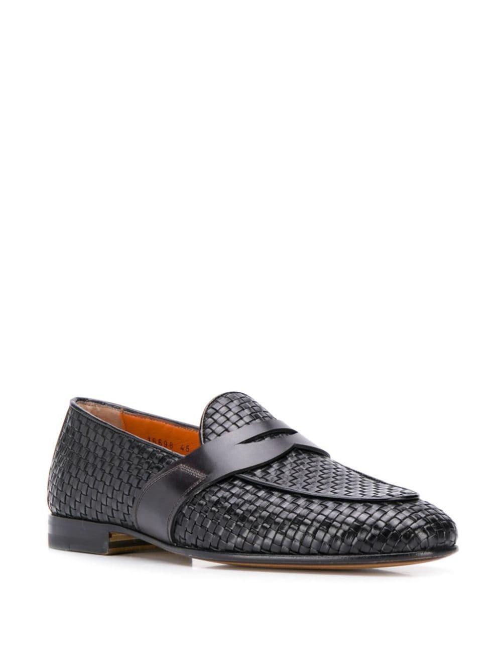 Santoni Leather Woven Loafers in Black for Men - Lyst