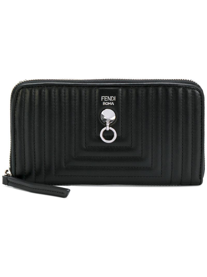 Fendi Leather Quilted Ziparound Wallet in Black Lyst