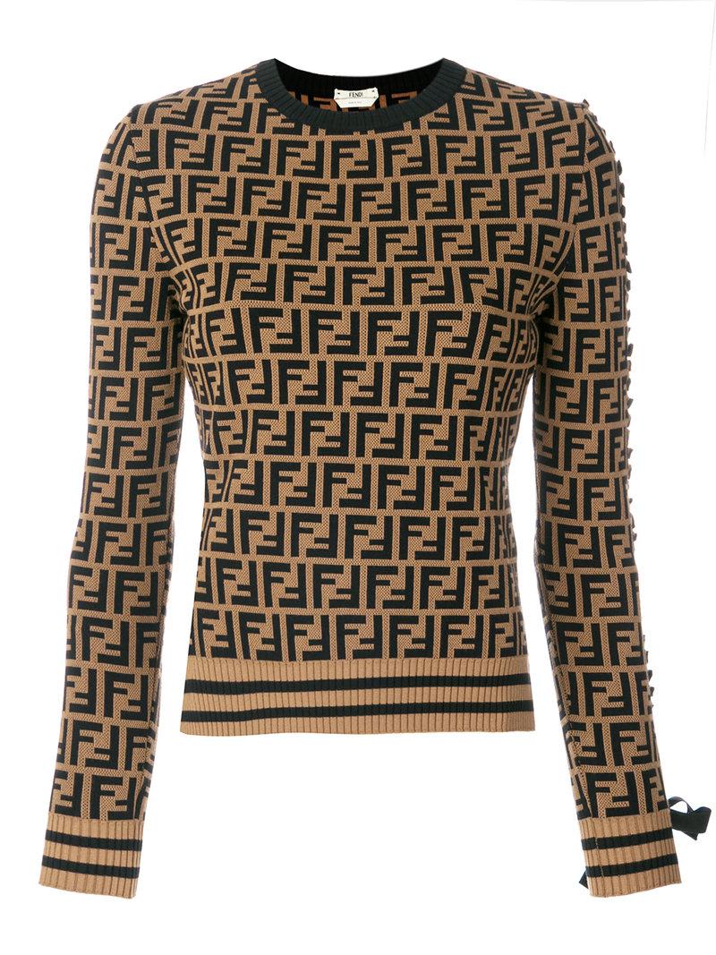 Fendi Logo Long-sleeve Sweater in Brown | Lyst