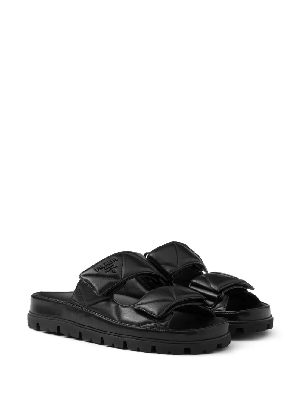 【関税込み】PRADA PADDED NAPPA SLIDE SANDALS Prada Padded Slides Black Nappa Leather (Men's) Men's