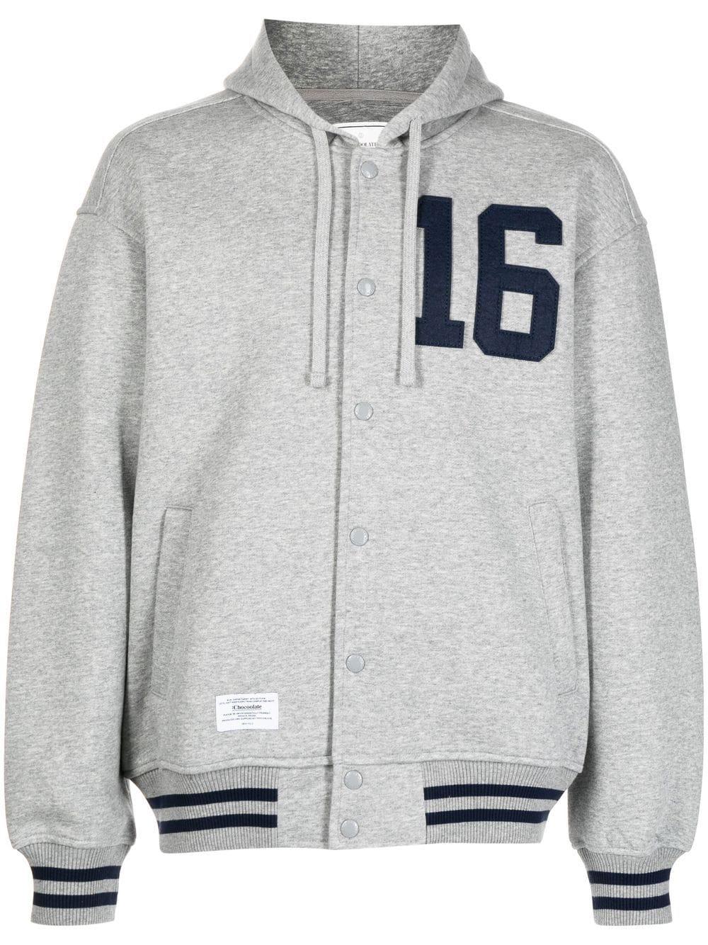 Chocoolate Slogan-patch Hooded Varsity Jacket in Gray for Men | Lyst