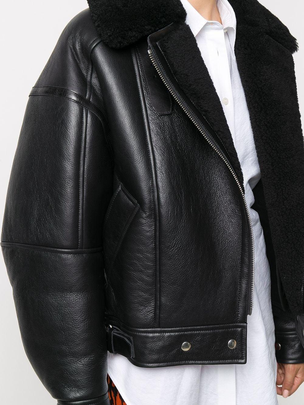 Acne Studios Calf Leather And Shearling Flight Jacket In Black Lyst