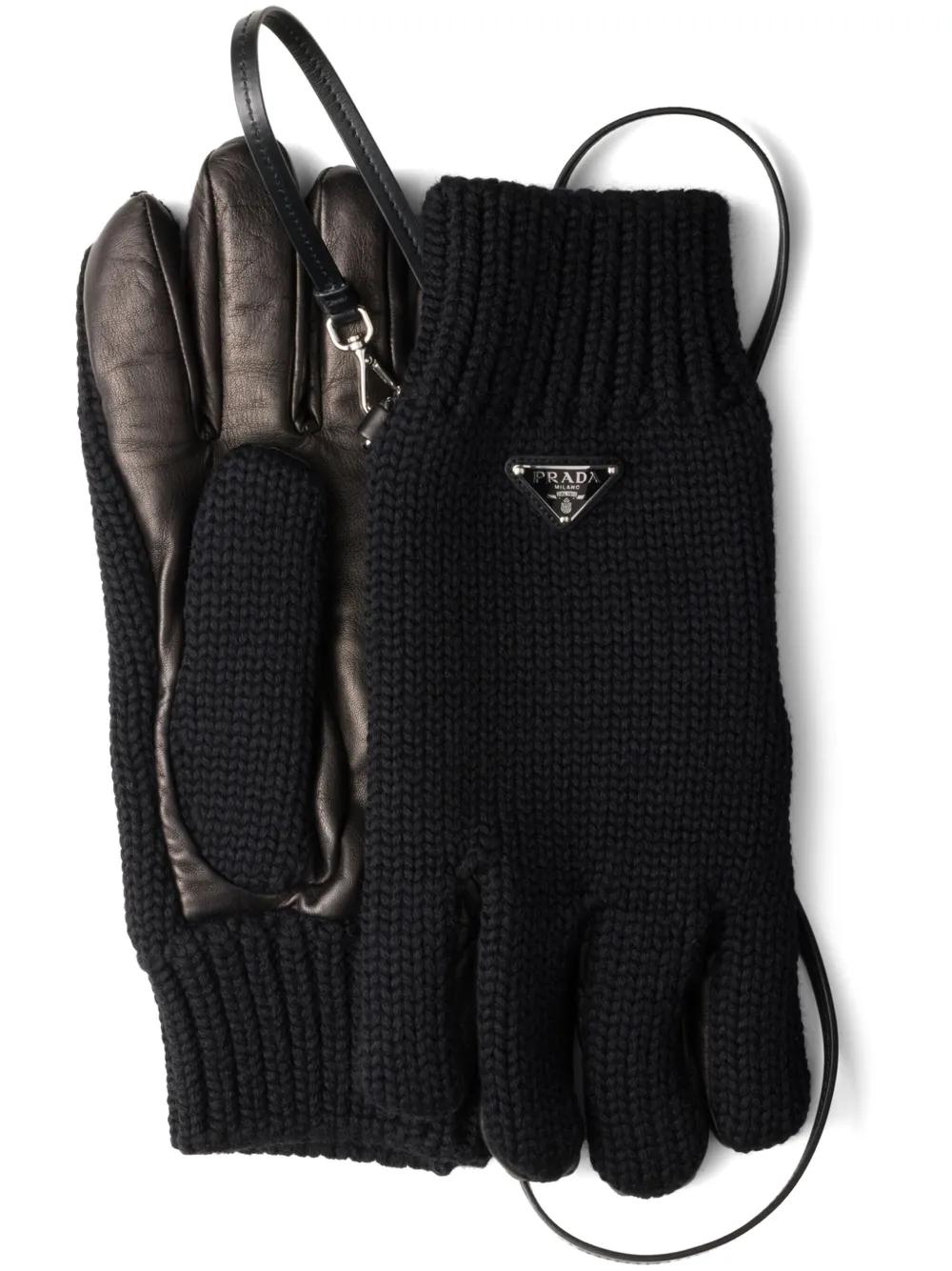 手袋 PRADA  Prada leather and nylon gloves with l logo Prada Nylon And Leather Gloves | italist