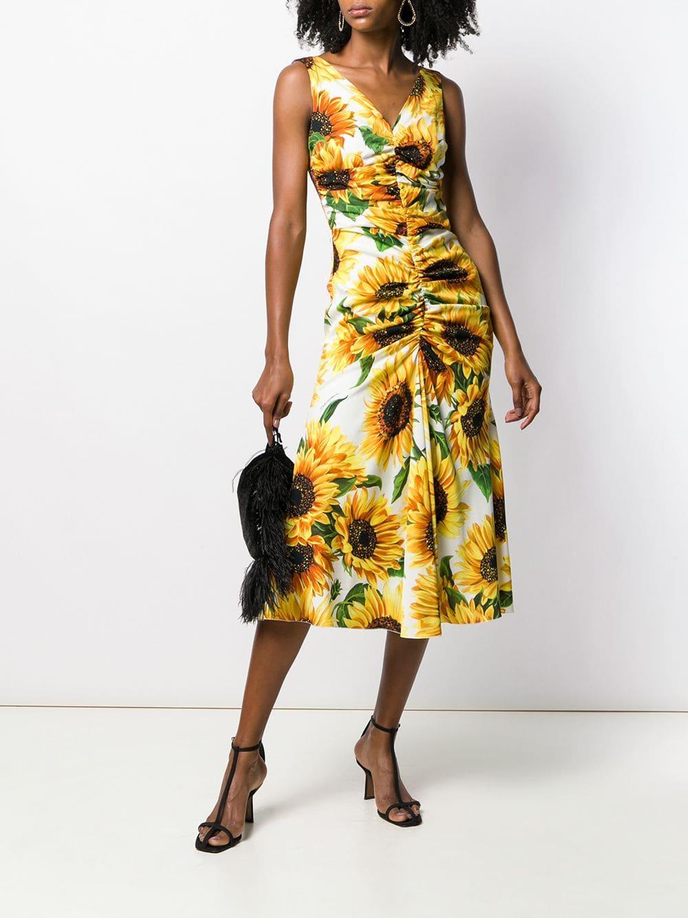Dolce & Gabbana Sunflower Print Dress in White | Lyst