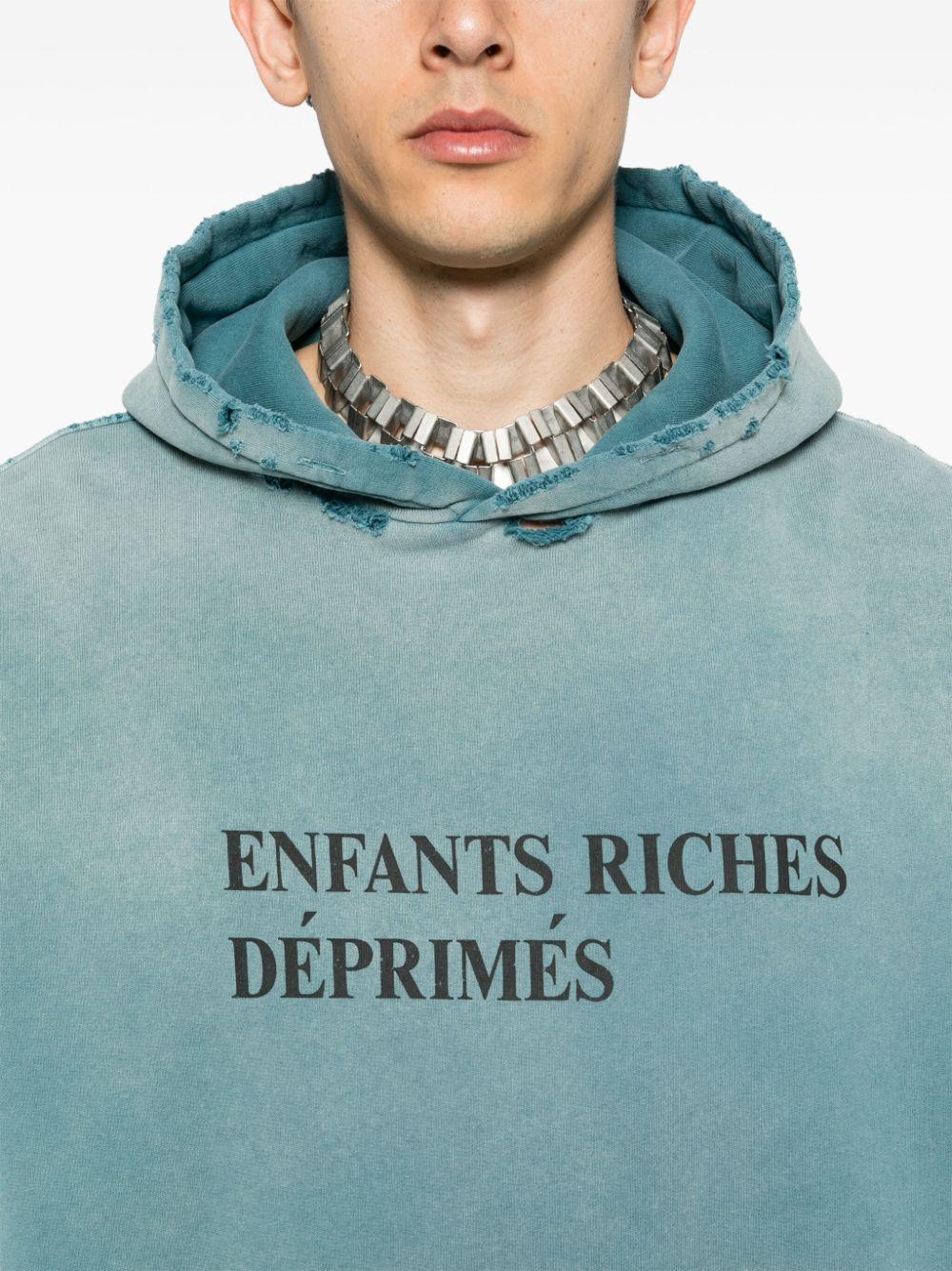 Enfants Riches Deprimes Distressed Logo-print Hoodie in Blue Enfants Riches Deprimes Distressed Logo-print Hoodie in Blue