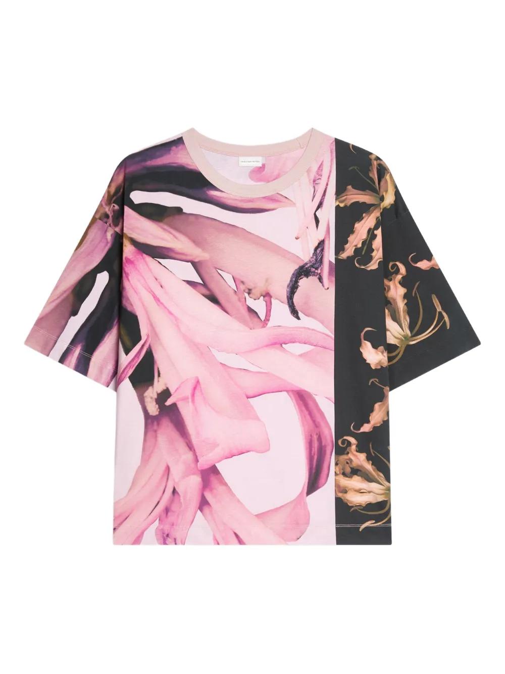 Tシャツ・カットソー DRIES VAN NOTEN Black Cotton Heli T-Shirt Cotton jersey T-shirt in black - Dries Van Noten | Mytheresa