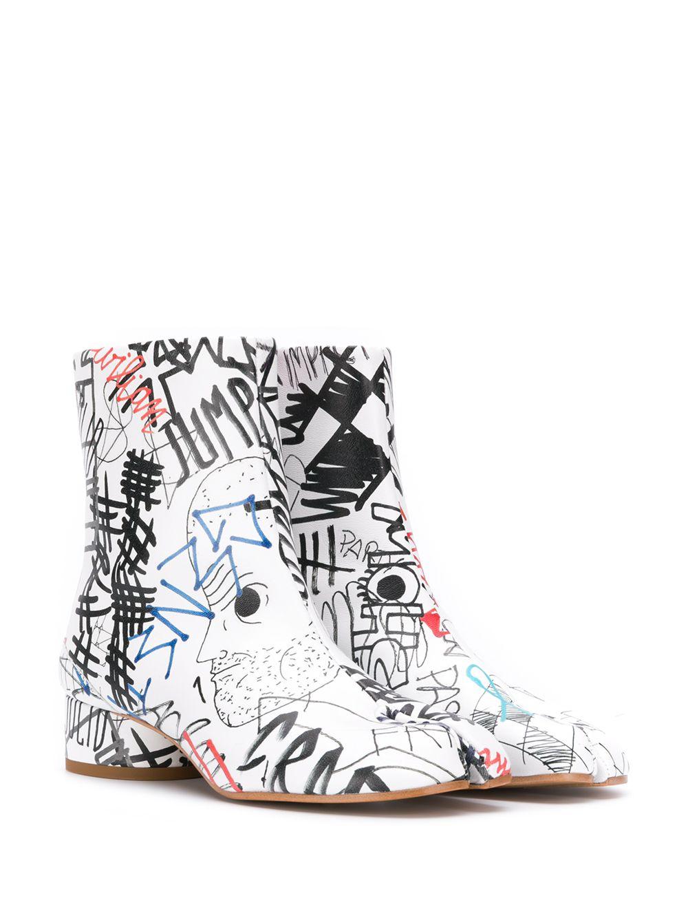 Maison Margiela Leather Tabi Graffiti-print Boots in White - Lyst