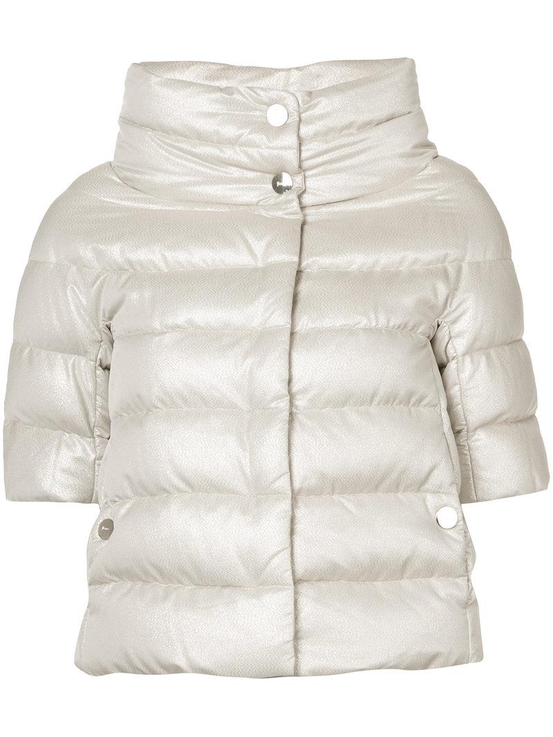 quilted down short sleeve puffer jacket