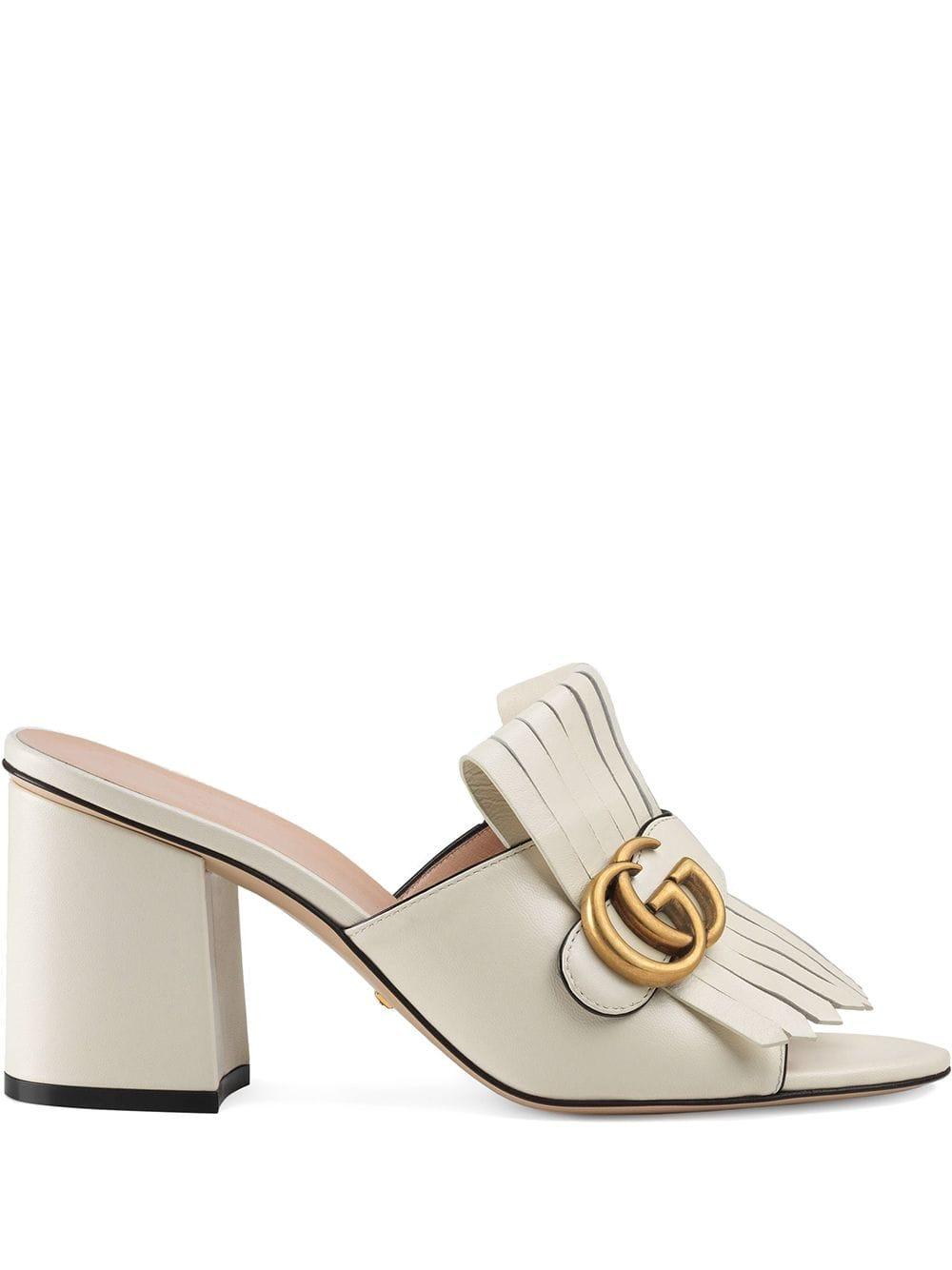 Sandalias con tacón medio y doble G Gucci de Cuero de color Blanco | Lyst