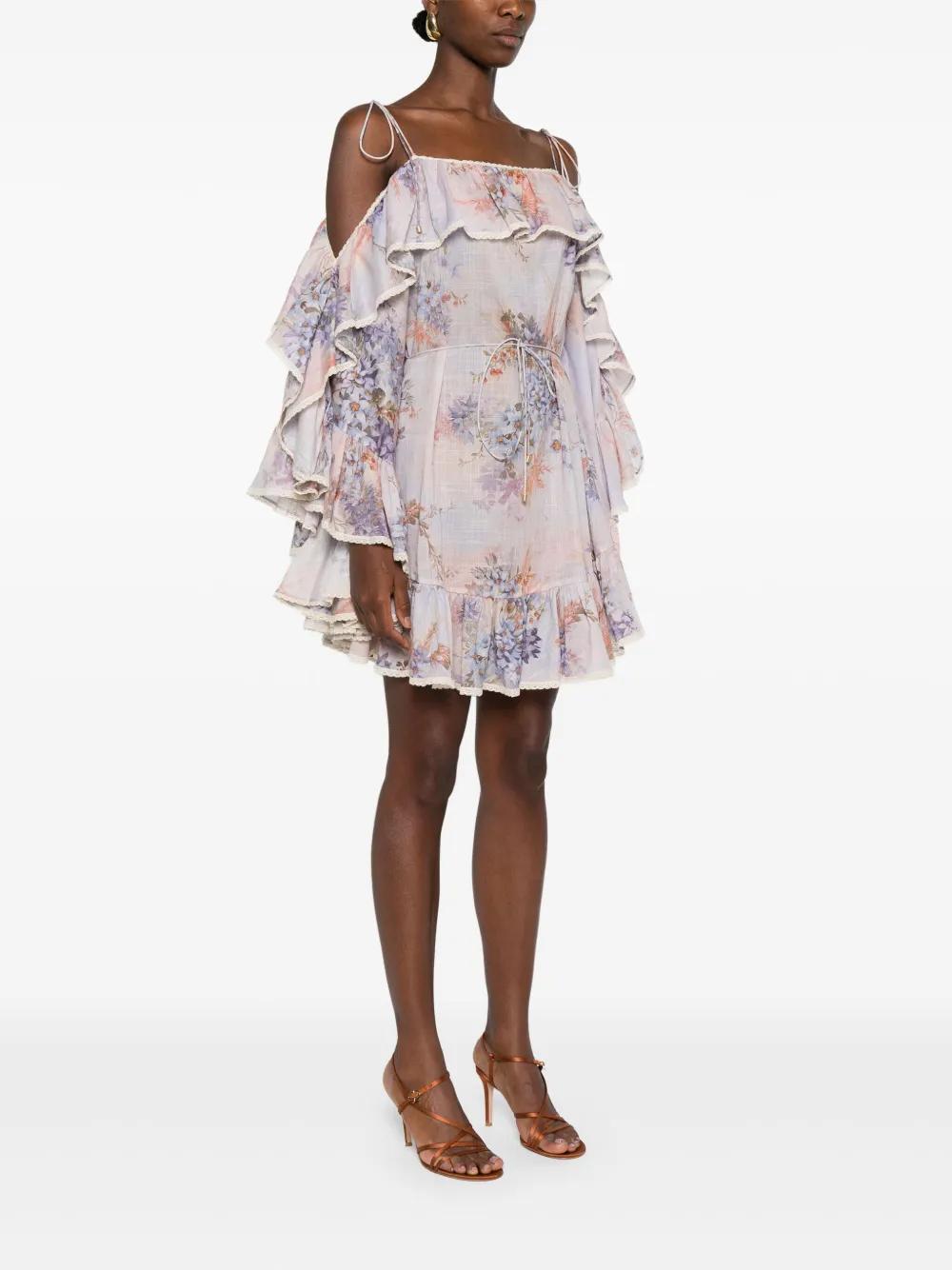 ワンピース ZIMMERMANN COTTON MINI DRESS WITH PRINT ZIMMERMANN Crochet-trimmed floral-print cotton mini dress