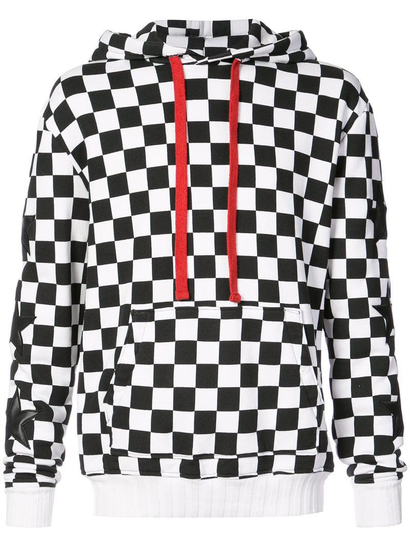 checkerboard print hooded sweatshirt