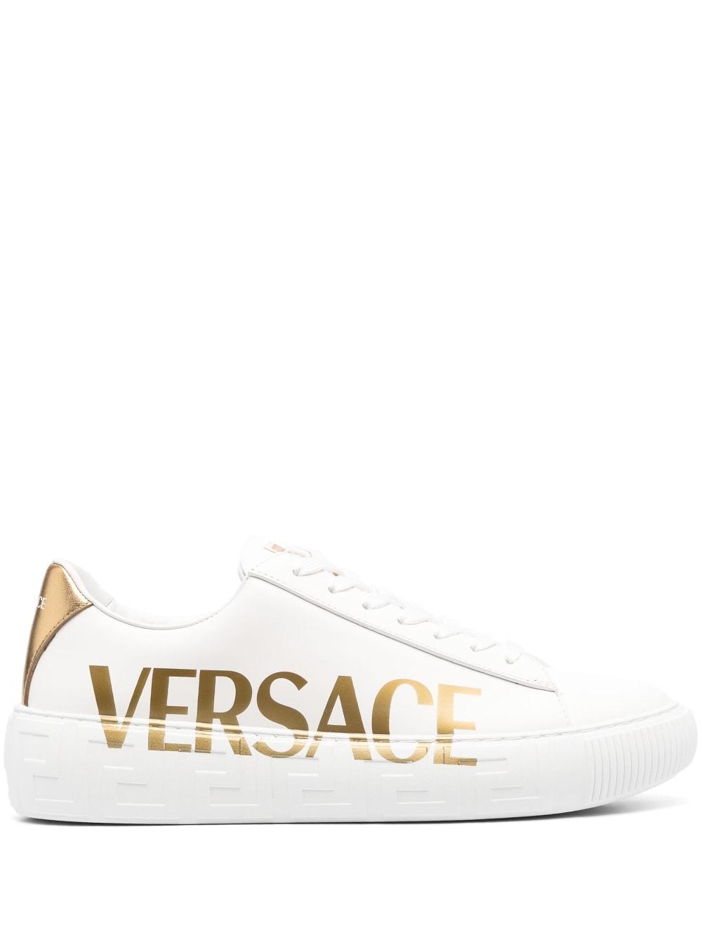 Versace La Greca Logo-print Low-top Sneakers in White for Men | Lyst