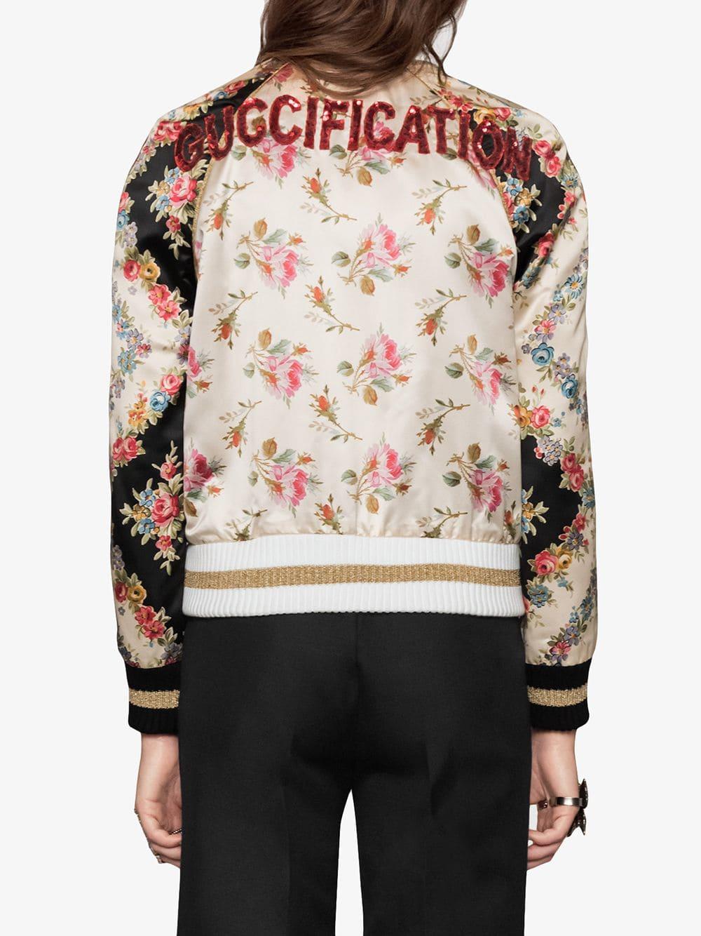 Gucci Rose Print Silk Bomber Jacket in Pink - Lyst